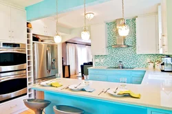 Turquoise kitchen living room design photo