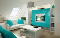 Turquoise kitchen living room design photo