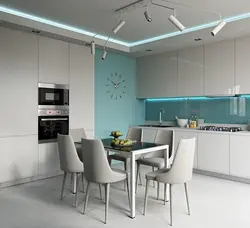 Turquoise Kitchen Living Room Design Photo