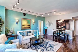 Turquoise kitchen living room design photo