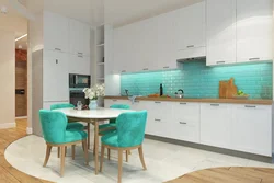 Turquoise Kitchen Living Room Design Photo