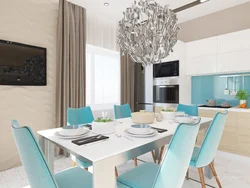 Turquoise Kitchen Living Room Design Photo