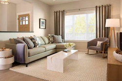 Photo of curtains in the living room beige color