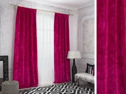 Velvet curtains in the interior of a living room in style