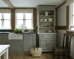 Kitchens without wall cabinets in the interior of a country house