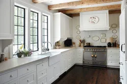 Kitchens without wall cabinets in the interior of a country house