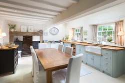 Kitchens without wall cabinets in the interior of a country house