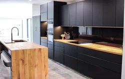 Kitchens In Black With Wood Photo
