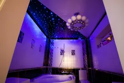 Suspended ceilings with lighting in the bathroom photo