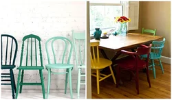 Chairs of different colors in the kitchen interior