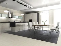 Floor design in the living room combined with the kitchen