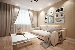 Living room design with beige furniture