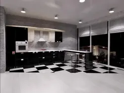 Kitchen design dark tiles