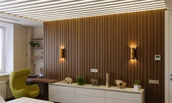 Slats In The Interior Of The Kitchen Living Room On The Wall
