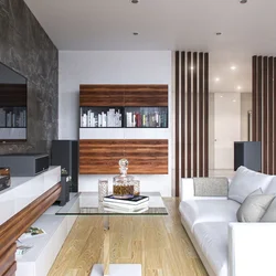 Slats In The Interior Of The Kitchen Living Room On The Wall