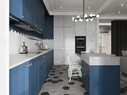 Фото кухни серый верх синий низ