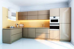 Beige kitchen design photo corner