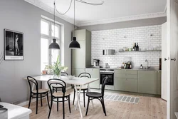Gray Floor And Gray Walls In The Kitchen Interior