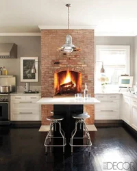 Fireplace in the kitchen interior photo