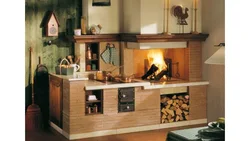 Fireplace in the kitchen interior photo