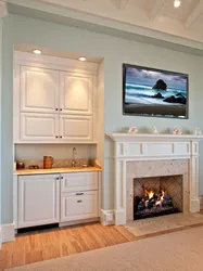 Fireplace in the kitchen interior photo