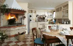 Fireplace in the kitchen interior photo