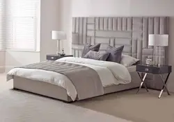 Дизайн спальни с кроватью с мягким изголовьем