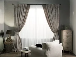 Curtains for gray wallpaper in the living room photo