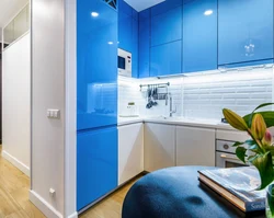 Photo of small blue kitchen