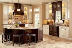 What color goes with brown in the kitchen interior photo