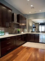 What color goes with brown in the kitchen interior photo