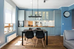 Color Combination In The Interior Of A Gray-Blue Kitchen