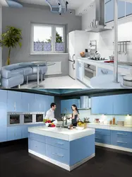 Color Combination In The Interior Of A Gray-Blue Kitchen