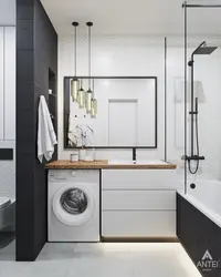 Bathroom design with bathtub and washing machine