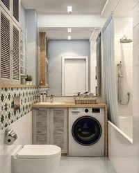 Bathroom design with bathtub and washing machine