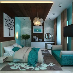 Bedroom interior in turquoise style