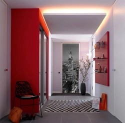 Red hallway in the interior photo