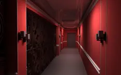 Red hallway in the interior photo