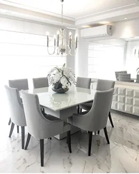 Light chairs in the kitchen interior