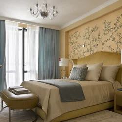 Color combination of wallpaper and curtains for the bedroom photo