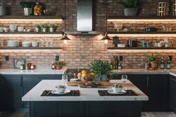 Kitchen design with brick splashback