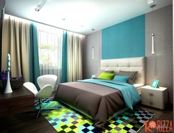 Дизайн спальни серо бирюзовый