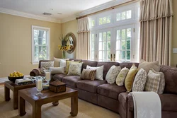 Combination of curtains in the living room interior