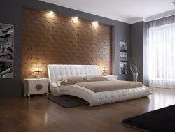 Дызайн спальні з мяккім падгалоўем фота