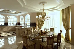 Дизайн гостиной с кухонным столом