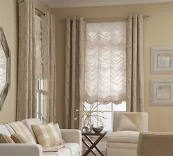 French curtains in the living room interior