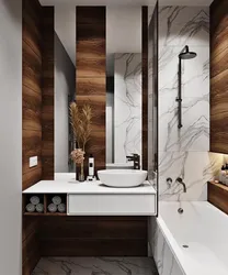 Bathroom Design With Wood And Marble Tiles Photo