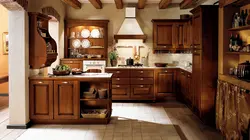 Kitchen interior with wooden furniture