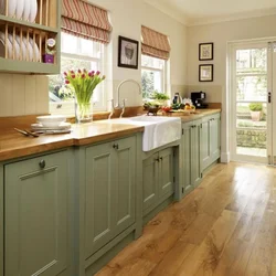 Kitchen interior with wooden furniture