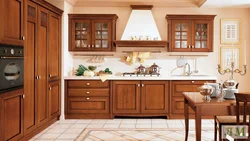 Kitchen interior with wooden furniture